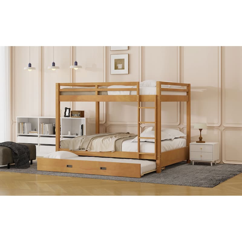 Solid Wood Bunk Bed with Integrated Ladder & Pull-Out Trundle