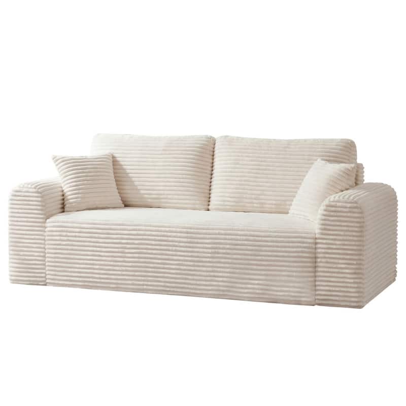 86.6" 3-Seater Corduroy Sofa with Pillows, No Assembly Required