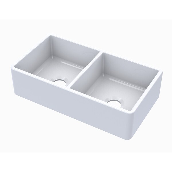 Turner Farmhouse Fireclay 33 in. Double Bowl Kitchen Sink in Crisp White. Opens flyout.