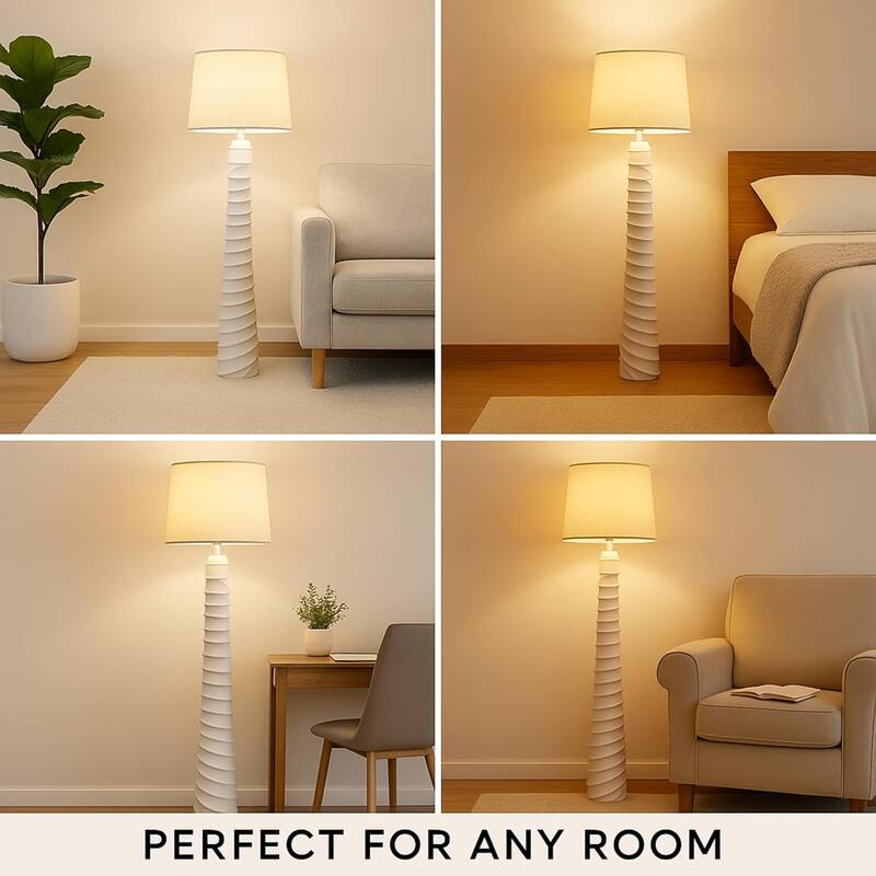 Aria Home Floor Lamp 59 Inch Tall White Floor Light with Linen Shade