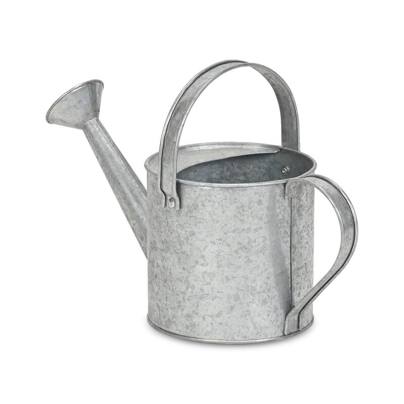 HomeRoots 7" Gray Galvanized Metal Decorative Watering Can - 12.00 in. x 6.50 in. x 5.50 in.