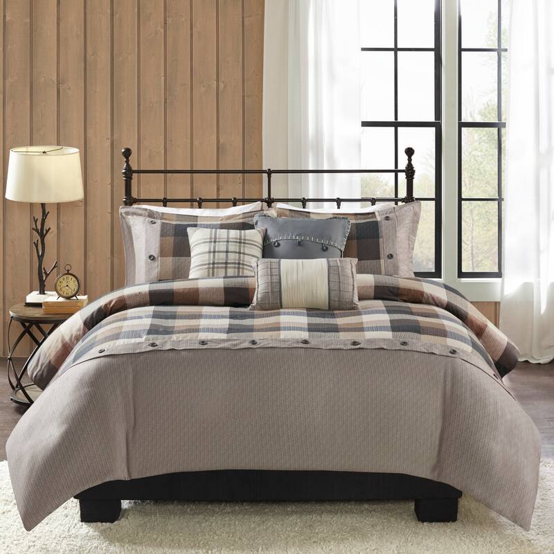 GDF Studio - Ridge 6-Piece Herringbone Duvet Cover Set with Decorative Pillows