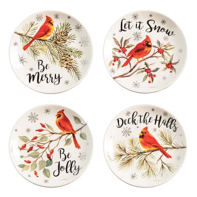 6" Cardinal Season Christmas Dessert Plates Set of 4