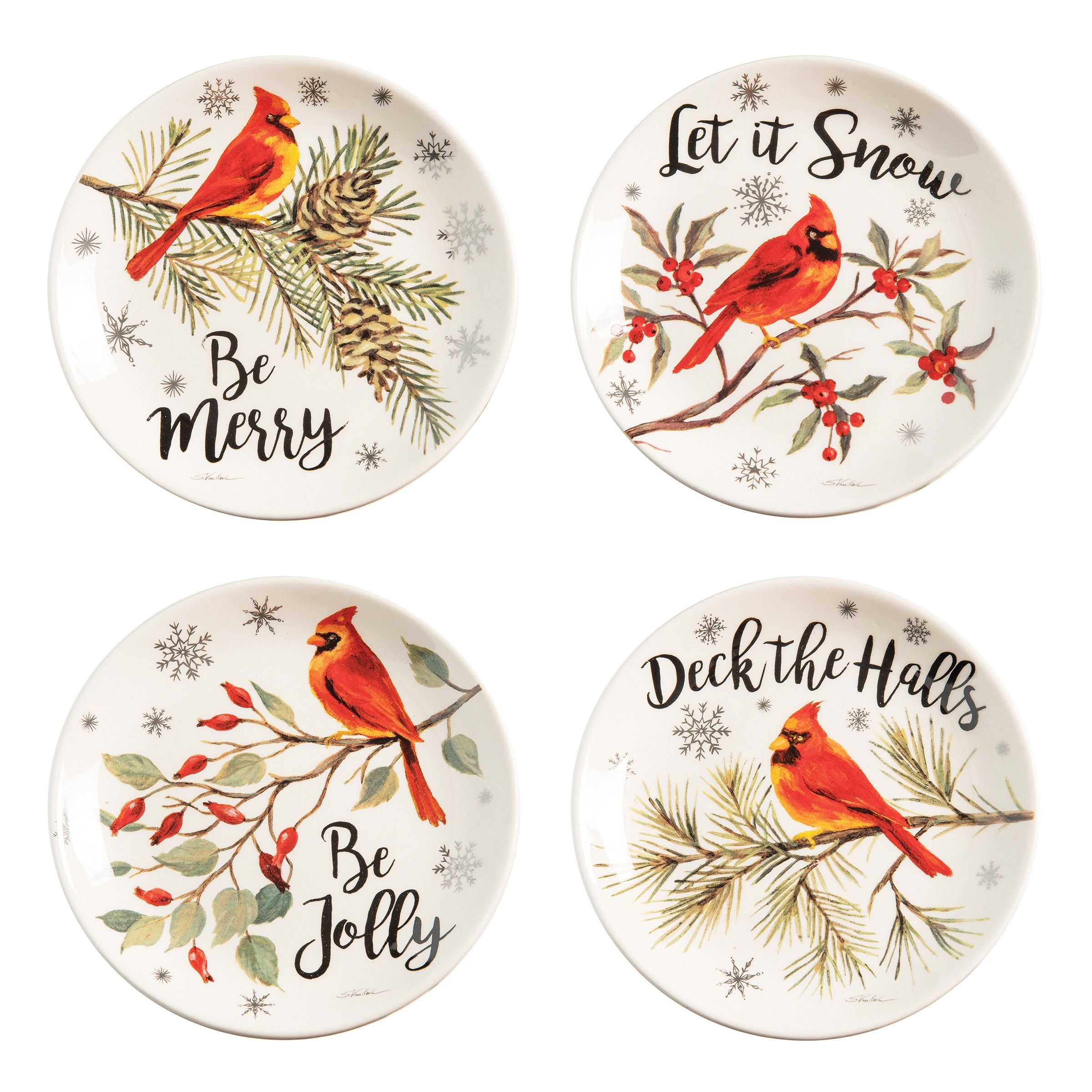 6" Cardinal Season Christmas Dessert Plates Set of 4