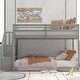 preview thumbnail 2 of 9, Contemporary Style Twin over Twin Wooden Bunk Bed,Storage Staircase Aside,Full-Length Guardrail