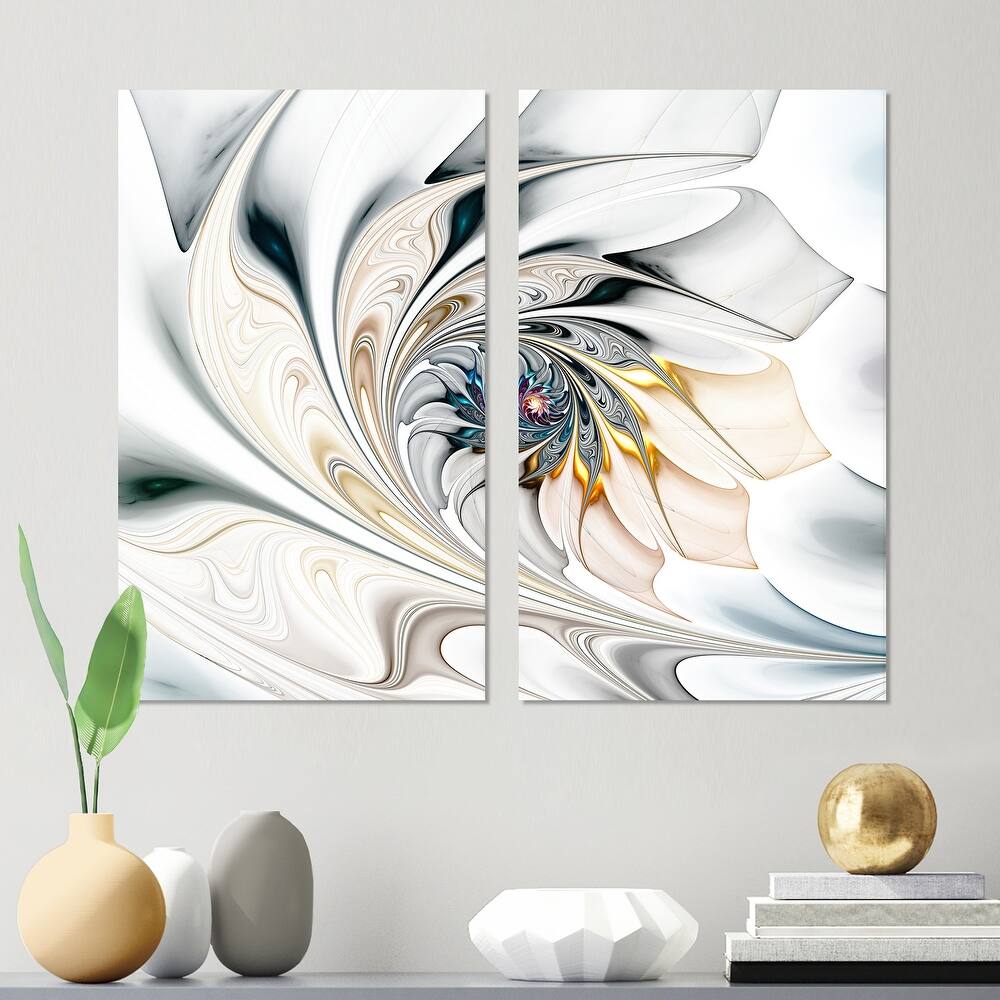 Designart "White Stained Glass Floral Art" Floral Canvas Wall Art Print 2 Piece Set