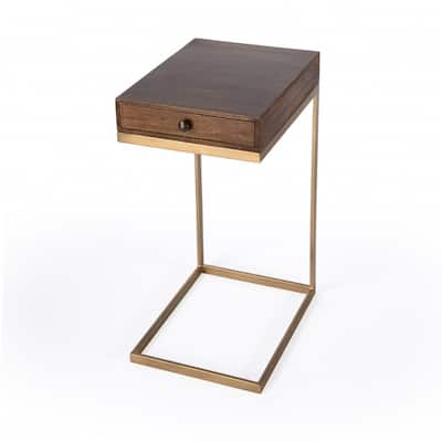 27" Natural Brown Rustic Wood End Table with Drawer and Iron Sled Base Distressed Finish - 27.25"H x 13.75"L x 17.75"W