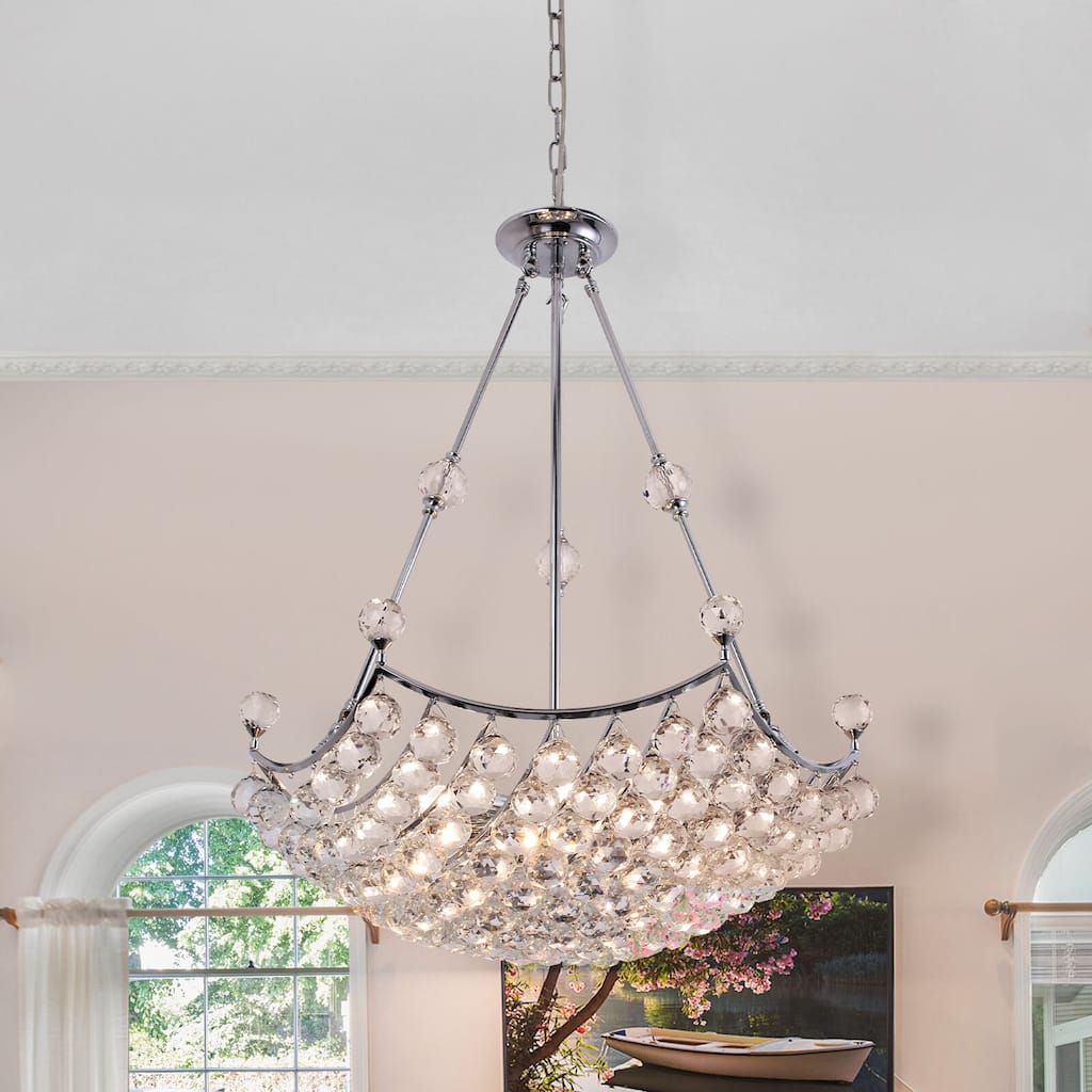 6-Light Glam Cluster Crystal Chandelier For Living Room - Chrome