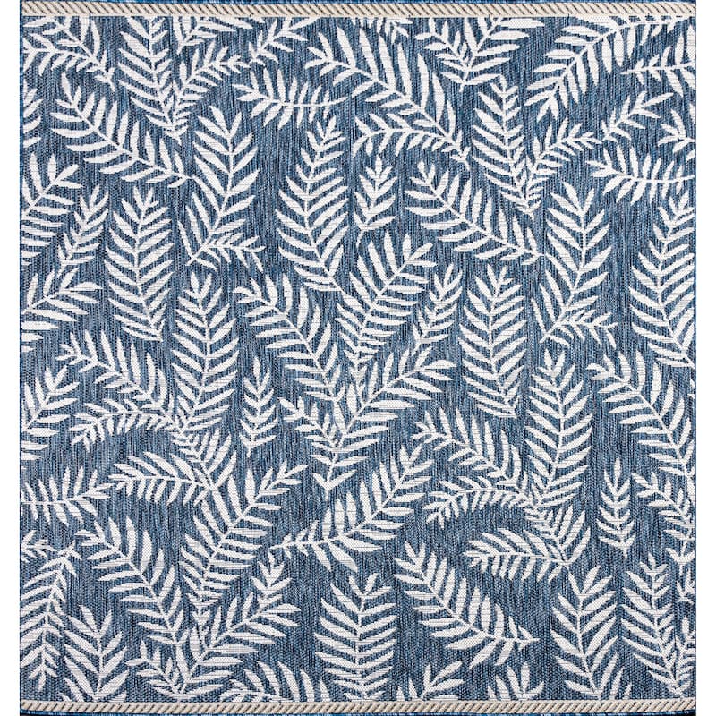 JONATHAN Y Galon Palm Frond Indoor/Outdoor Area Rug - 5' Square - Navy/Ivory