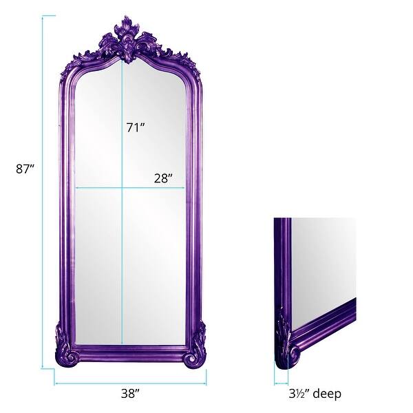 dimension image slide 10 of 15, Allan Andrews Rectangular Oversized Full-Length Floor Mirror with Arched Wood Frame - 87"H x 38"W