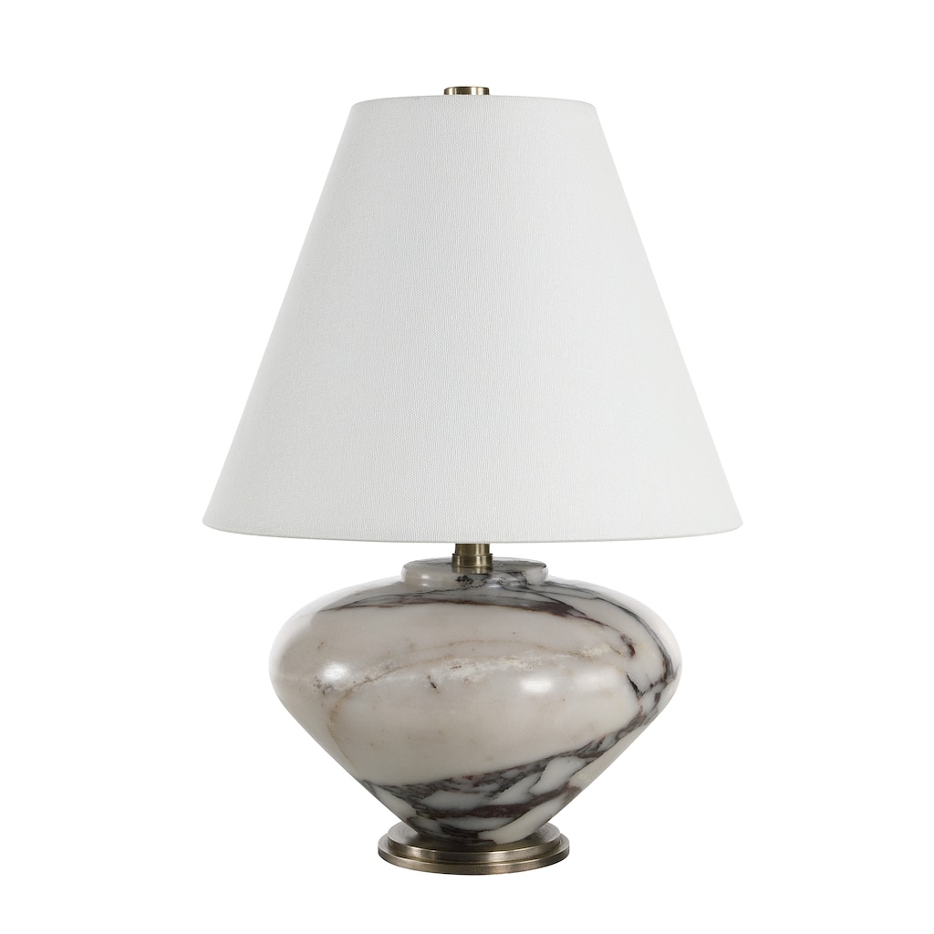 Renwil Monumento 15.75" Tall Grey Bolgi Marble Table Lamp with Tapered Linen Shade