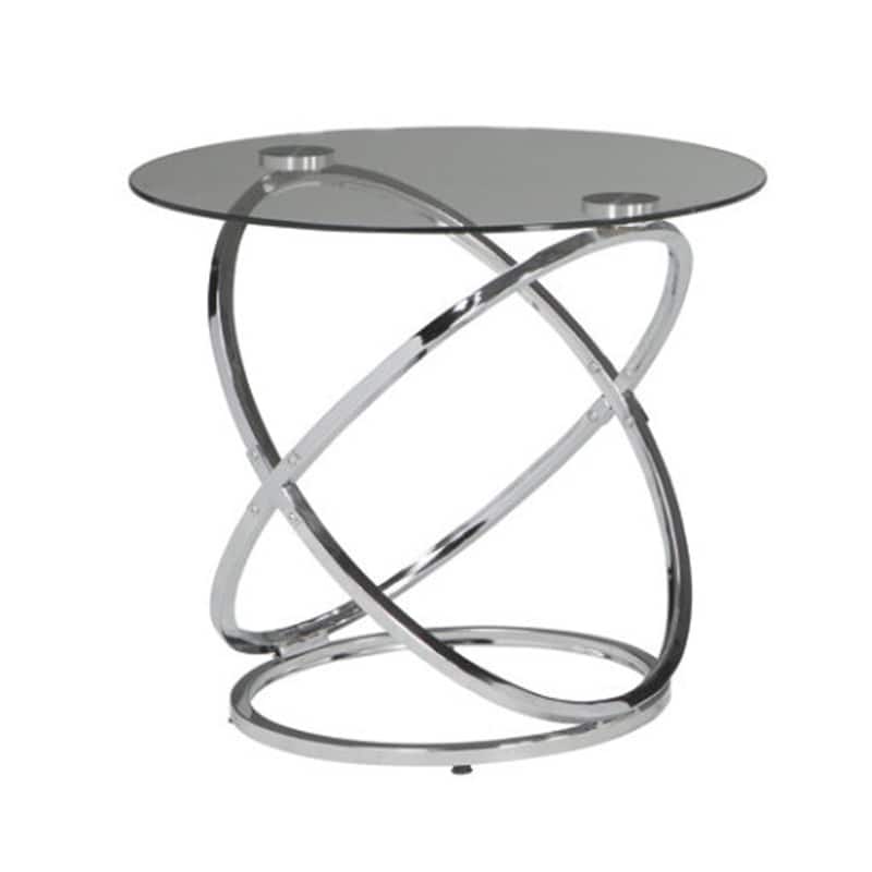 3-Piece Coffee and Side End Table Set | Round Glass Tops with Swirl Chrome Steel Bases | Silver