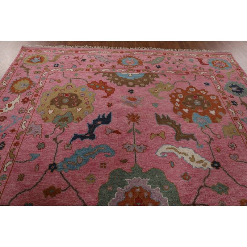 All-Over Pink Oushak Oriental Area Rug Handmade Wool Carpet - 8'10"x 11'10"
