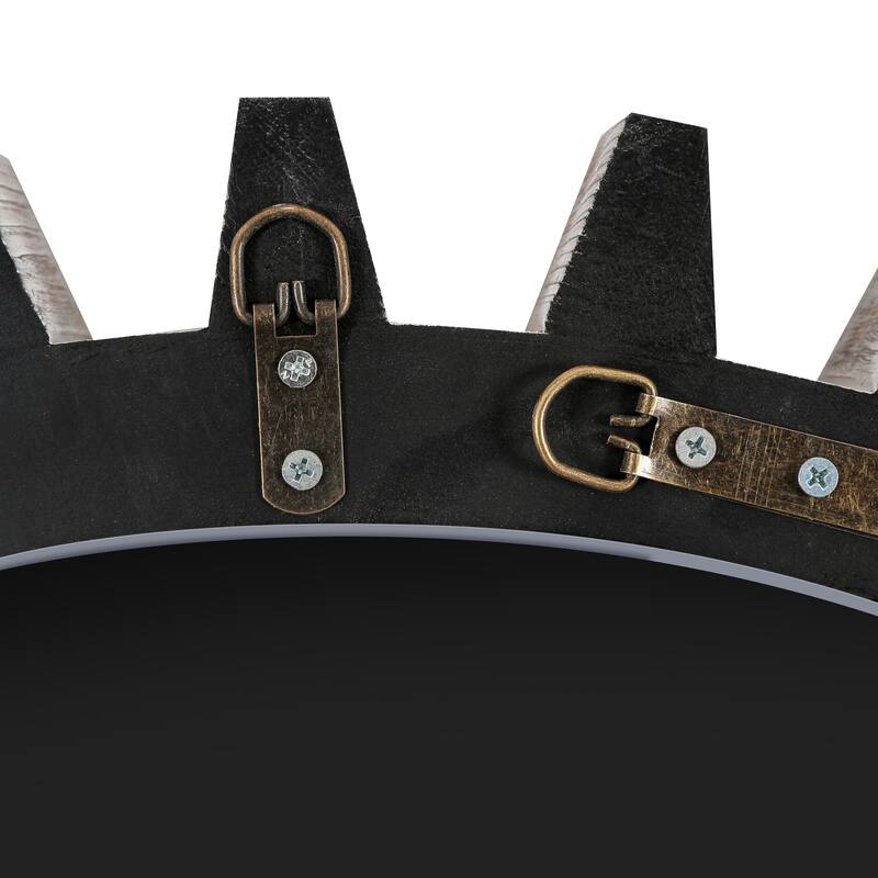 Roomfitters 42" Extra Large Round Gear Wall Mirror, Industrial Wood Accent Mirror for Living Room & Entryway, Dark Brown