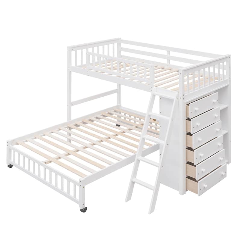 Twin over Full Bunk Bed with Six Drawers and Flexible Shelves