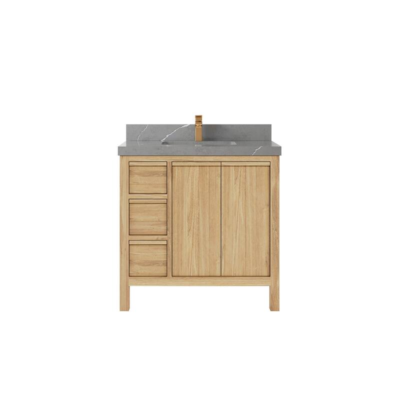 Willow Collections 36 in. W x 22 in. D Elizabeth Solid Teak Wood Center Sink Bathroom Vanity with Countertop