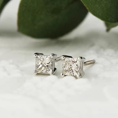 Auriya 14k Gold 0.75ctw Princess-cut Diamond Stud Earrings (I-J, I1-I2)