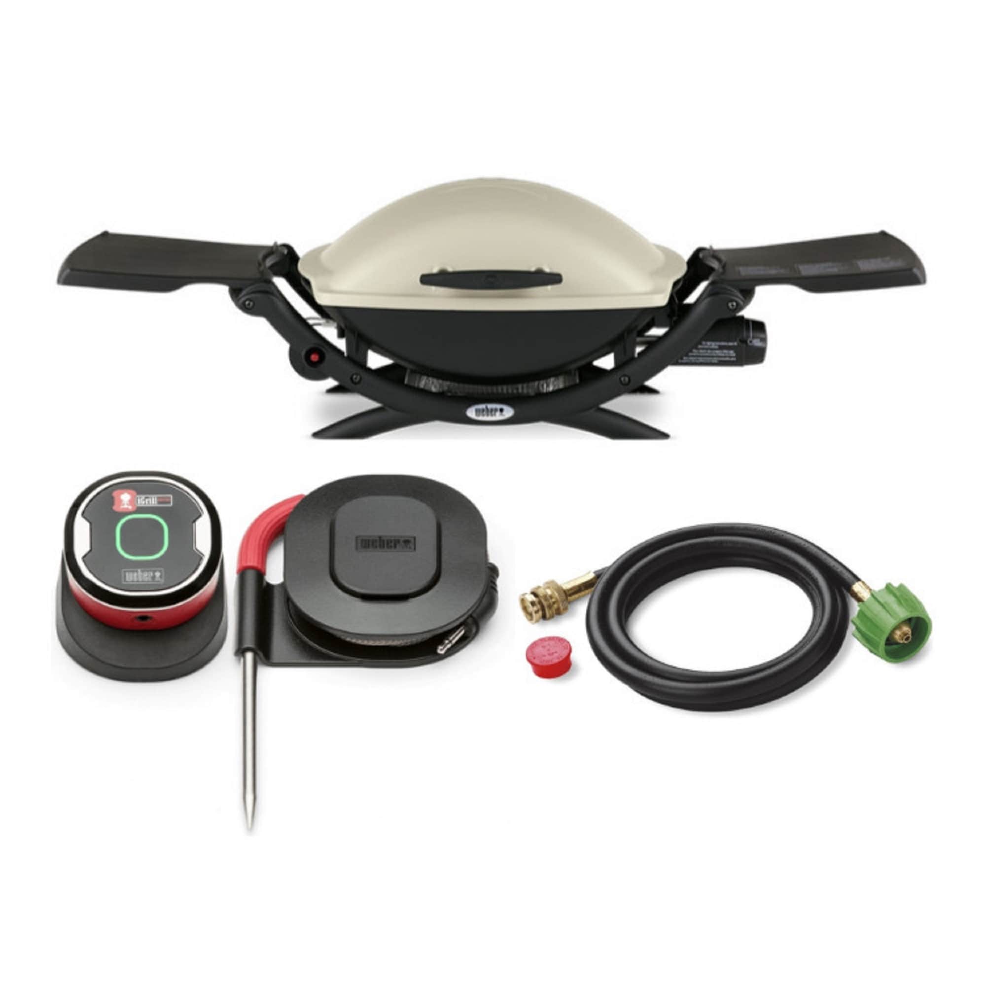 Weber Q2000 Liquid Propane Grill Titanium iTech Bundle Bed