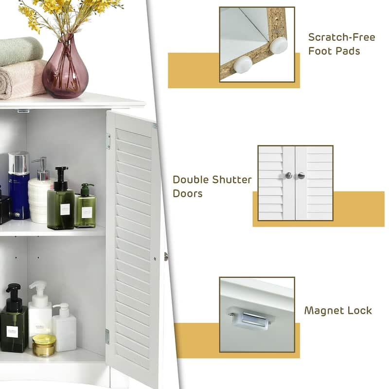 Costway Corner Storage Cabinet Freestanding Floor Cabinet Bathroom w/