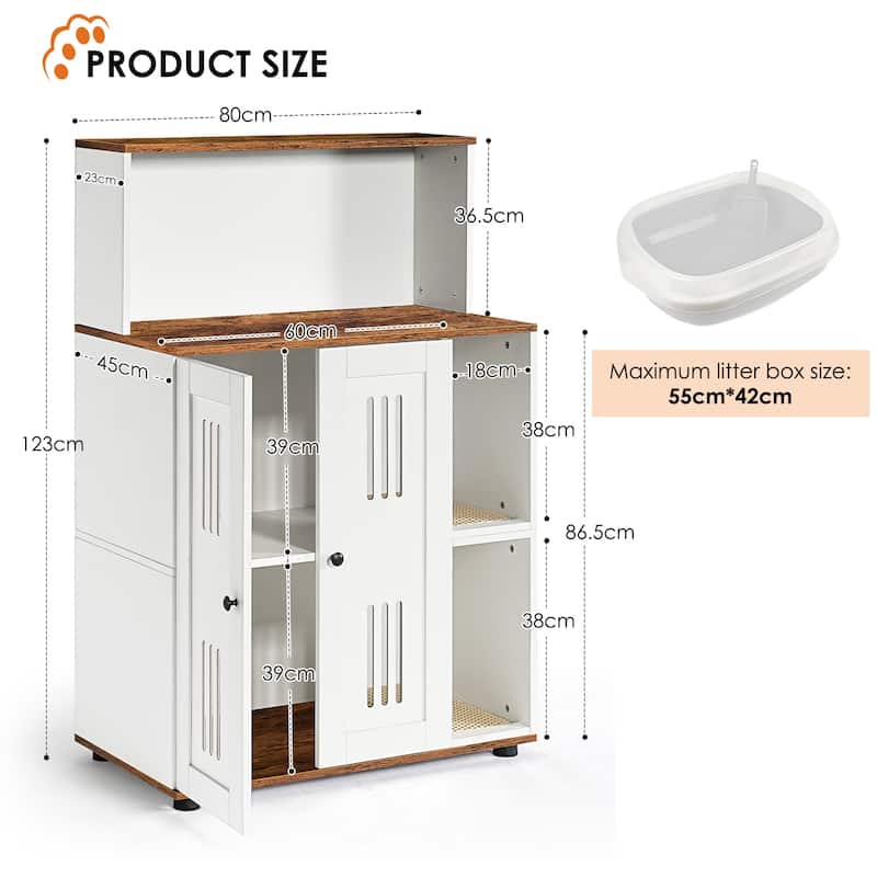 Litter Box Enclosure for 2 Cats, Hidden cat furniture, double litter cabinet, can be used as side cabinet, wash bathroom