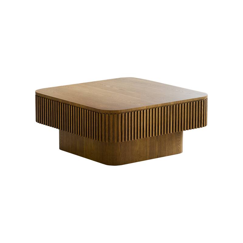 GDF Studio - Modern Wooden Veneer Square Coffee Table with Hidden Storage