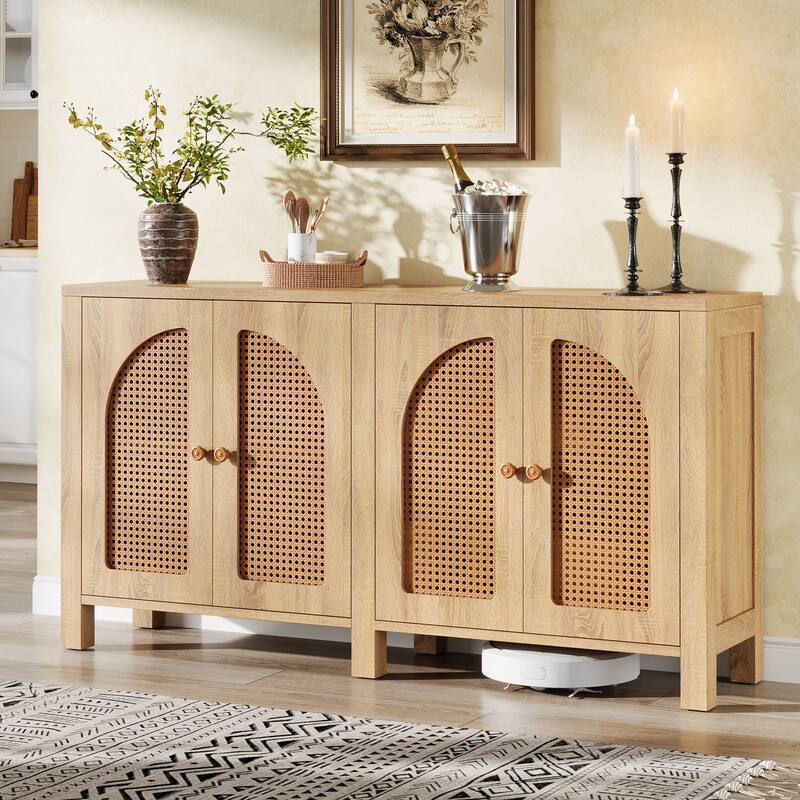 4-Door Farmhouse Sideboard Buffet Cabinet with Adjustable Shelves