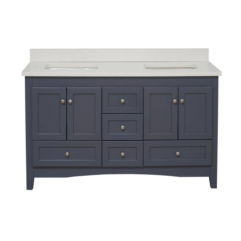 KitchenBathCollection Abbey 60" Double Bathroom Vanity with Quartz Top