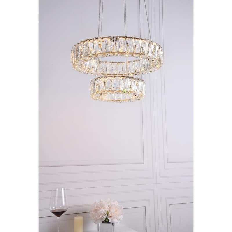 Madelyn Integrated LED chip light gold Pendant Clear Royal Cut Crystal - 17.7"W X 12"H