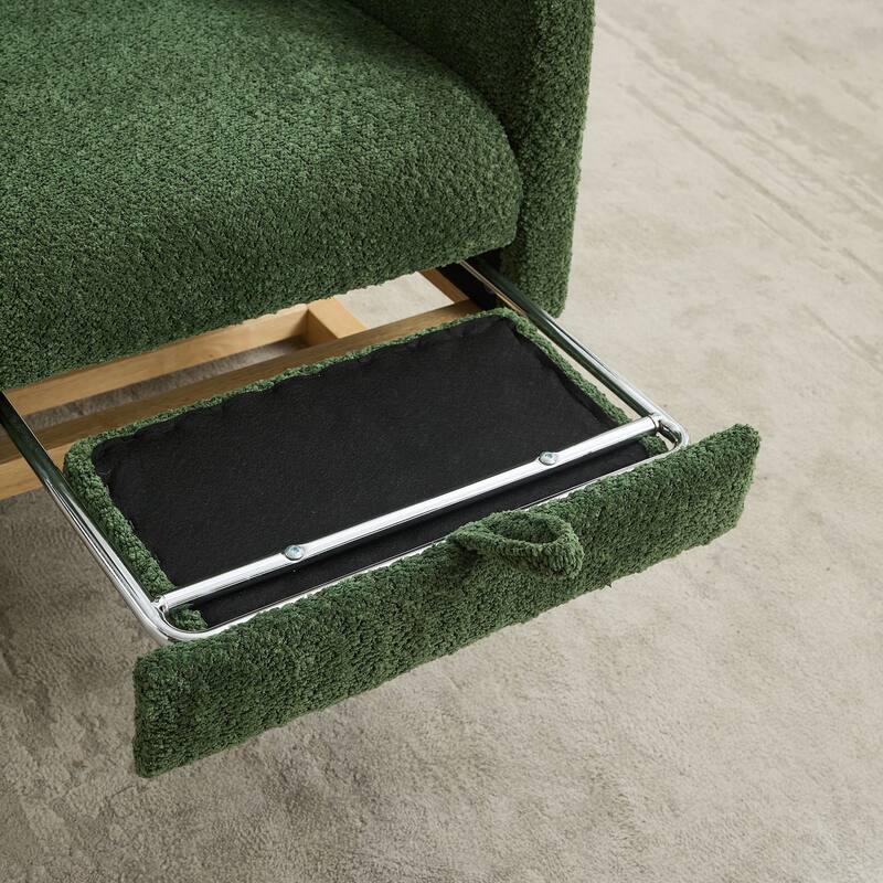 Boucle Rocking Chair with Retractable Footrest and Side Pockets