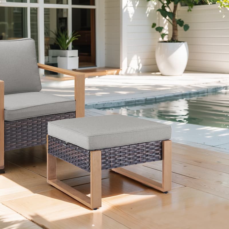 Gymojoy Outdoor Rattan Wicker Ottoman Seat Weather-resistance
