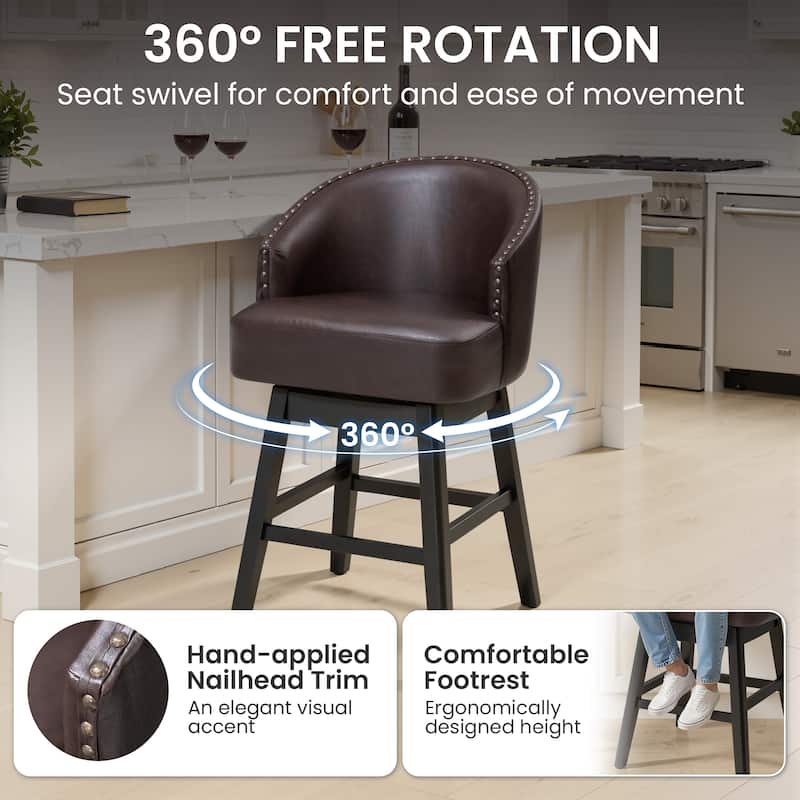 Bar Stools PU Leather / Linen Fabric Upholstered Solid Wood Swivel Barstool Set of 2/4