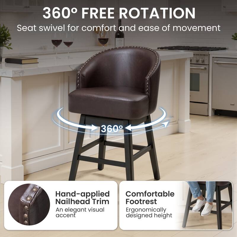 26.6" Counter Height Bar Stools Upholstered Solid Wood Swivel Barstool Set of 2/4