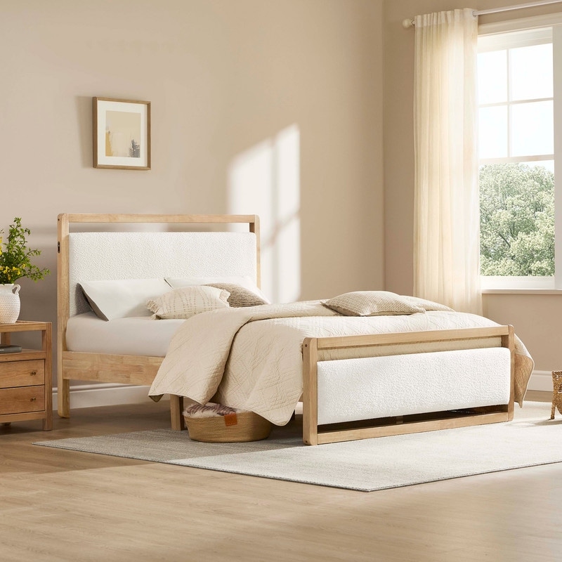 Spruce & Spring Modern Upholstered Platform Bed Frame with USB & Type-C Charging