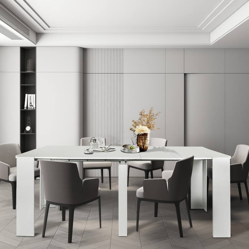 Foldable Dining Table for 6-12 People, Extends to 118 inchConsole Table Space Saving Dinette - White