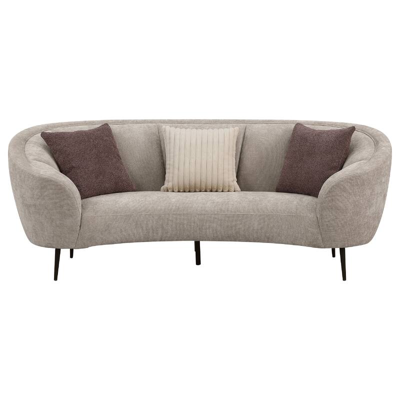 Zui 2pc Sofa Loveseat Set, Modern Curved Shape Beige Tufted Fabric, 4 Pillows