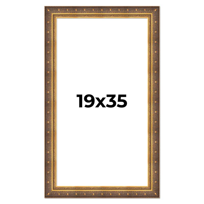 19x35 Frame Gold Real Wood Picture Frame inches Interior Frame Depth 1 inches Museo Bronze Ornate Photo Frame with UV Acrylic