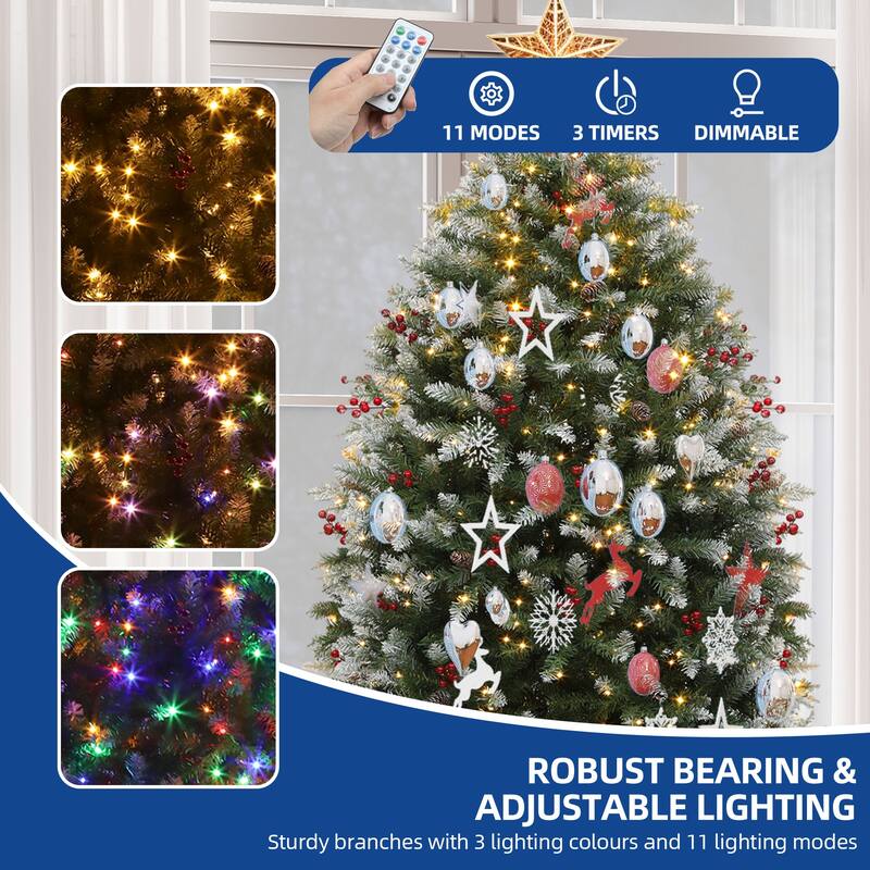 6/7.5FT Prelit Frosted Green Christmas Tree with Remote