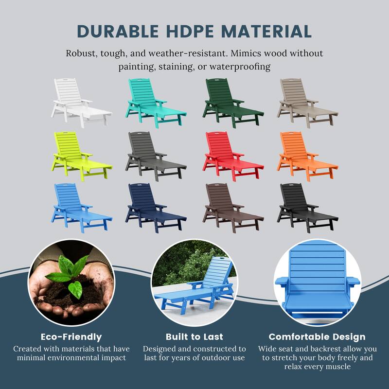 Laguna Hdpe All Weather Outdoor Patio Pool Reclining Chaise Lounge