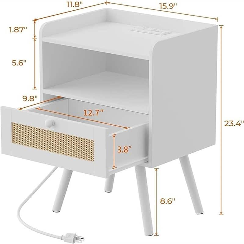 Nightstands Set of 2 with PE Rattan Drawers
