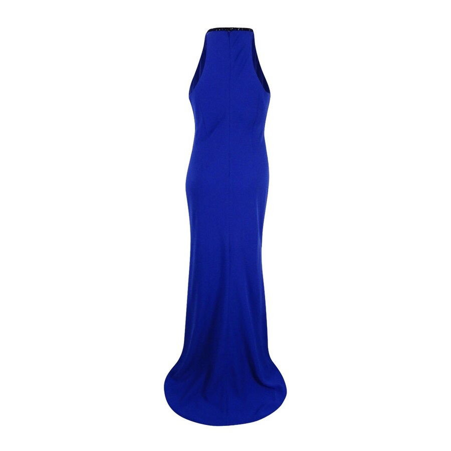 Shop Calvin Klein Women S Embellished Halter Neck Crepe Gown