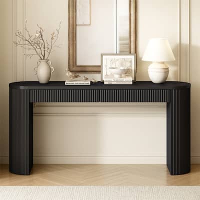 Sophisticated Console Table with 2 Storage Drawers and Vertical Striped Design, Entryway Table Sofa Table for Hallway