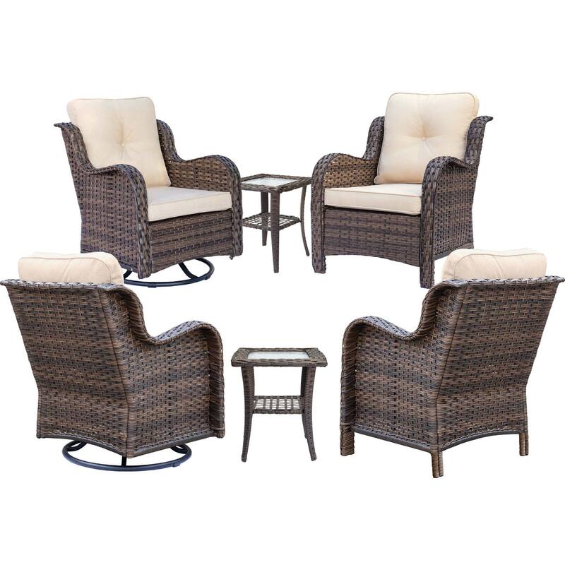 6 Piece Outdoor Rattan Wicker Patio Furniture Seating Swivel Chair Set