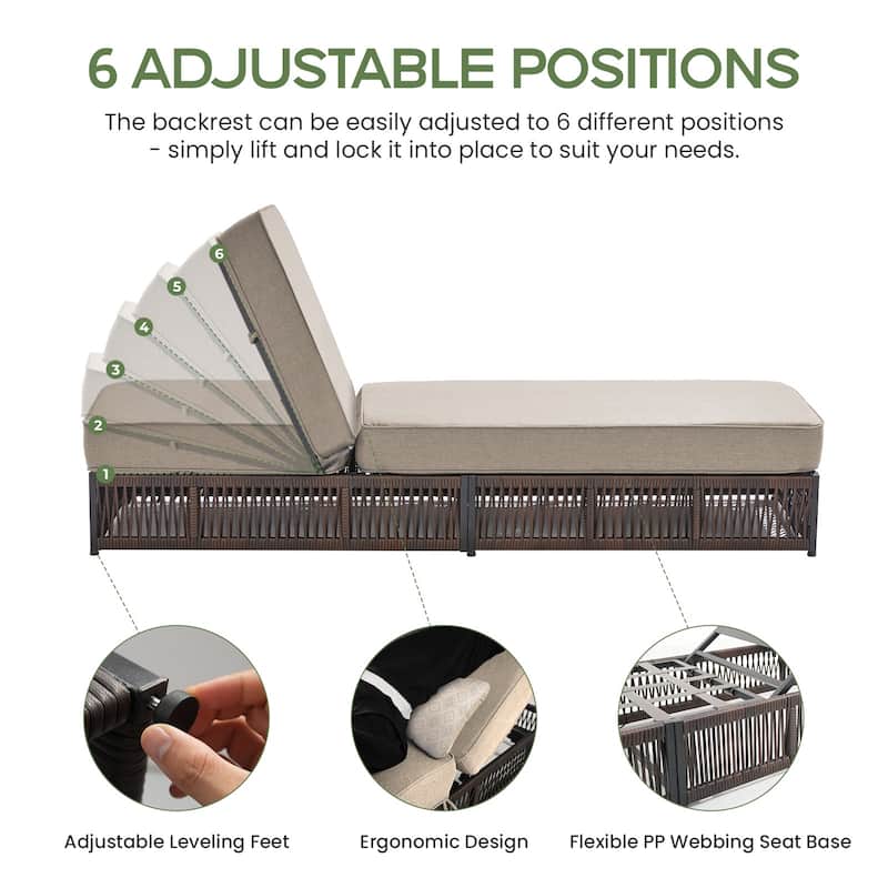 ArcoBay 3-Piece Brown Wicker Outdoor Patio Chaise Lounge with 5-Inch Thick Cushions and Side Table