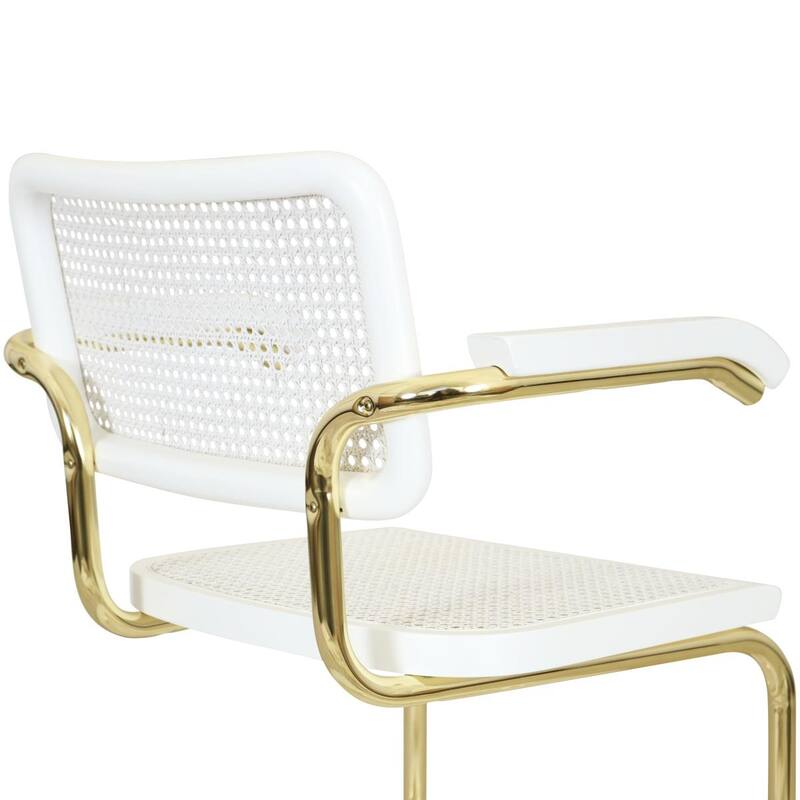 Breuer Chair Company Marcel Breuer Cesca Cane Cantilever Armchair Arm Chair w/ Brass Steel Frame (Various Wood & Cane Colors)