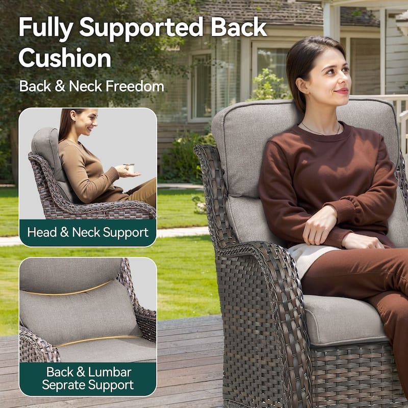 4 Pieces Outdoor Gliders Swivel Chairs Set with 5-Inch Thick Cushions