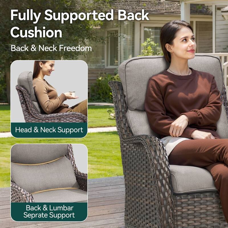 7 Pieces Outdoor Gliders Chairs Table Fire Pit Table with 5-Inch Thick Cushions