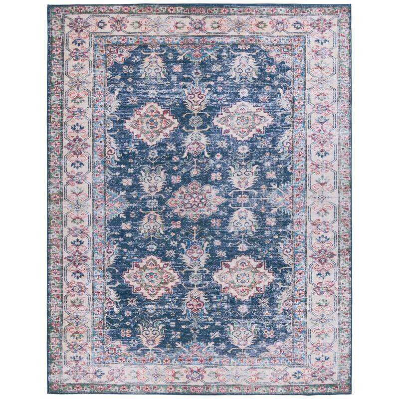 SAFAVIEH Tucson Machine Washable Slip Resistant Daisie Oriental Rug - 8' x 10' - Navy/Beige