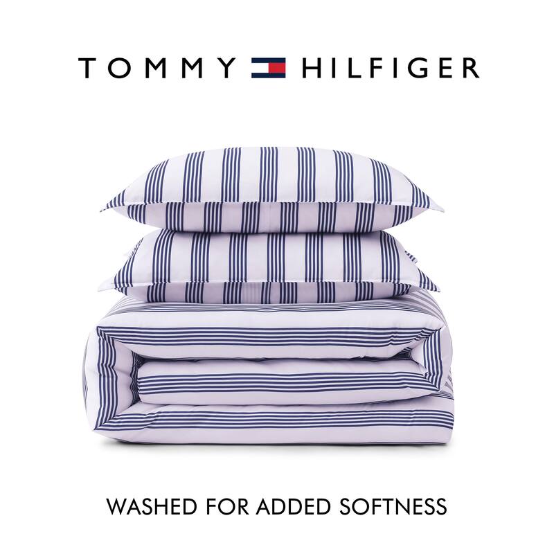 Tommy Hilfiger Campus Stripe Reversible Blue Comforter Bonus Set