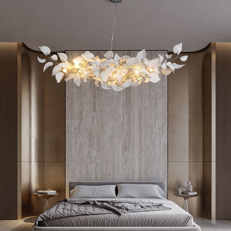 KAYLA 31.5" 6-Light Luxury Gold Round Chandelier, Modern Ceramic Leaf Branch