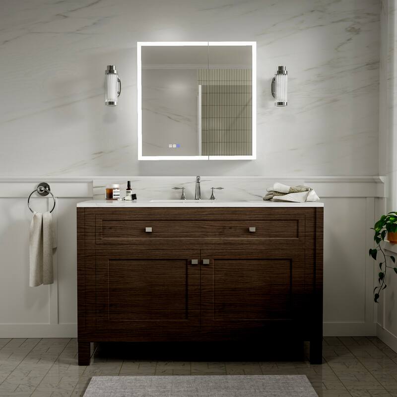 Modland 24"-30"W x 30"H LED Bathroom Medicine Cabinet with Mirror Anti-Fog,Surface or Recessed Mount